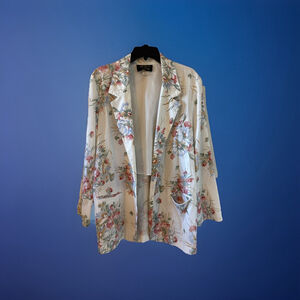 Toni Garment For CC Magic Vintage 90s Floral Open Front White Blazer Loose Large